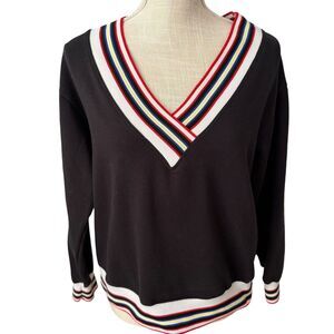 Rebecca Minkoff Kristine Sweatshirt‎ Black V-neck Stripes Women's Size Small